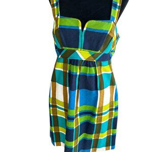 Trina Turk Size 10 Multicolor Plaid Sleeveless Lined Knee Length Dress